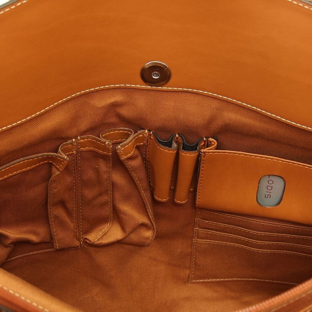 Lodis Audrey Milano Camel Leather Tote Bag Shoulder Laptop Travel Purse - Picture 3 of 11